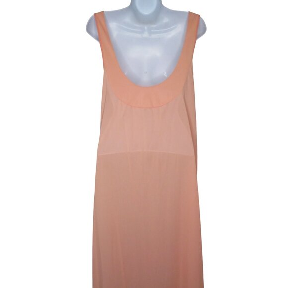 Vintage Full Length Nylon Nightgown Womens M Peach Sleeveless Sheer Front Panel - Picture 7 of 10